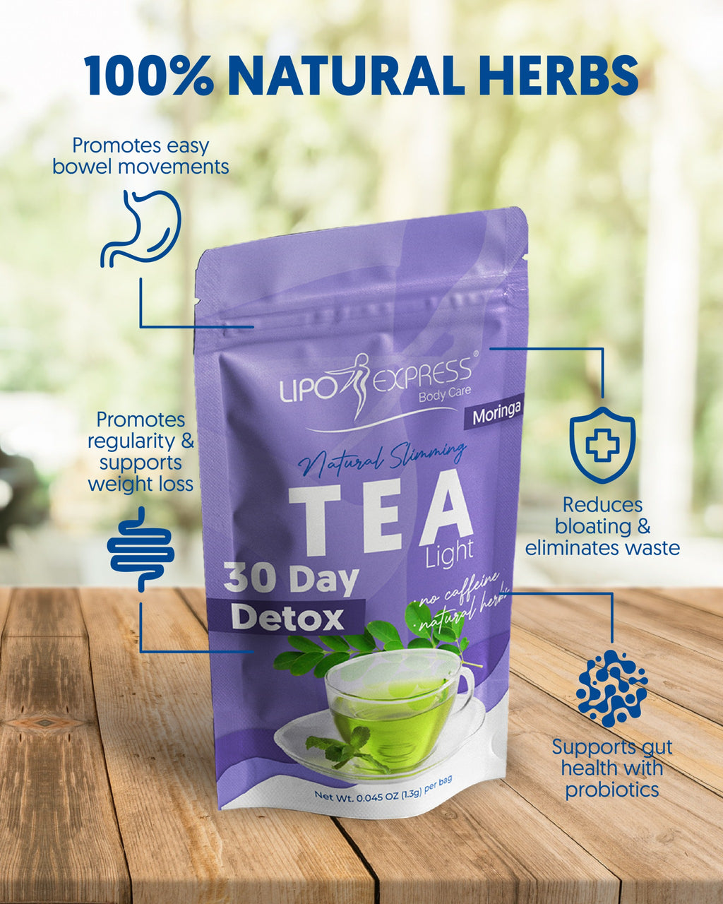 3011-Lipo Express Moringa Tea Weight Loss Tea Detox, Express Appetite Suppressant - Perfect Bodies