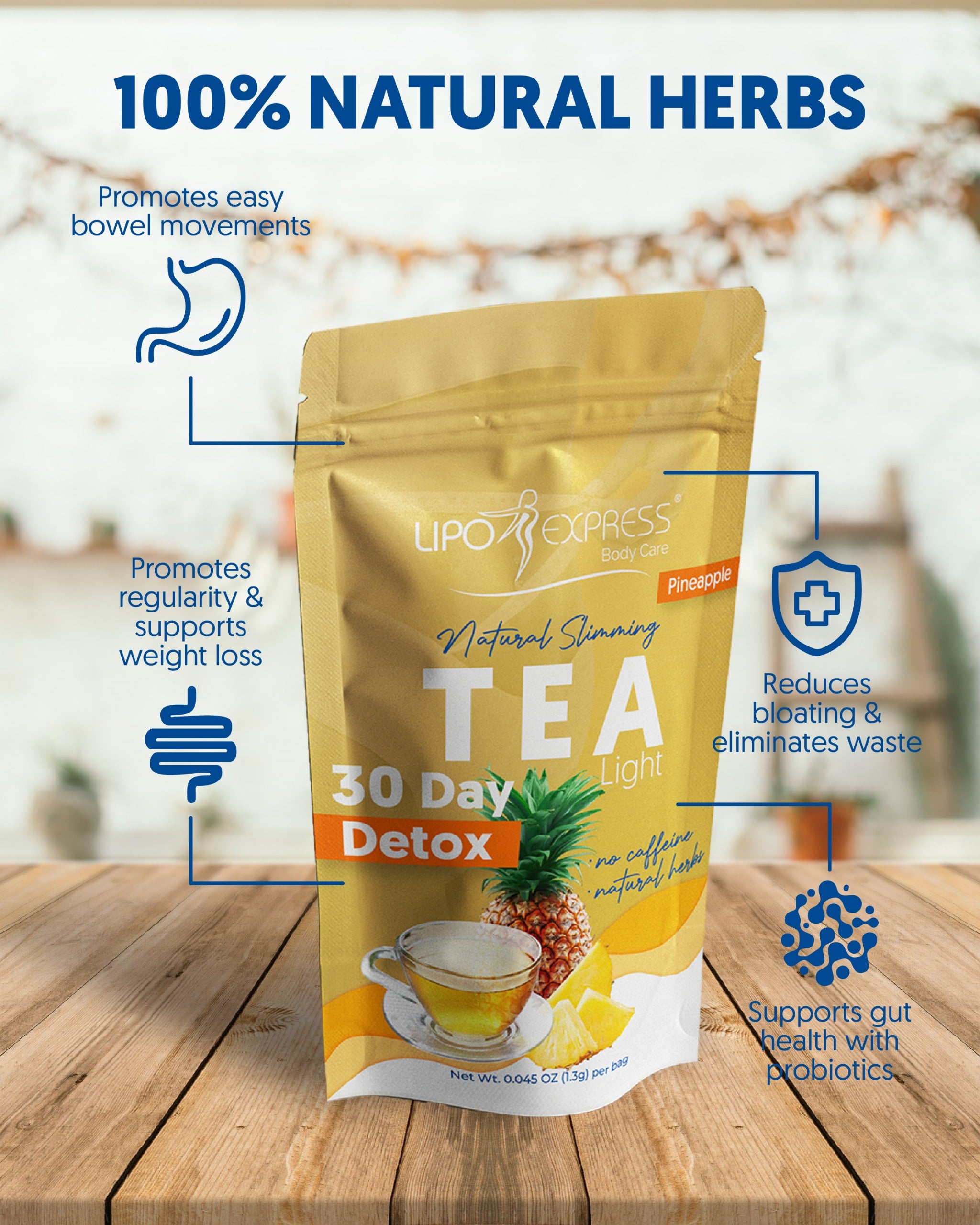 3016- Pineapple Tea Weight Loss Tea Detox, Express Appetite Suppressant, 30 Day Tea-tox, with Potent Traditional 100% Naturals Herbs (Pineapple) - Perfect Bodies